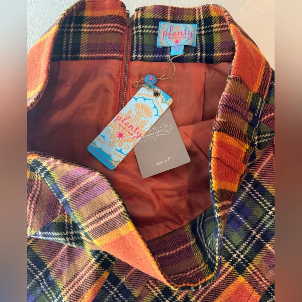 NWT Anthropologie Easy Keeper skirt Orange Plaid Pencil Skirt 8 - Picture 5 of 6
